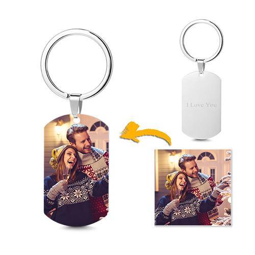 Photo Tag Key Chain With Engraving Stainless Steel Gift For Couple
